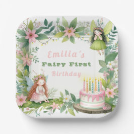 Groene Pastel Fairy Eerste Verjaardag - Papieren Bordje