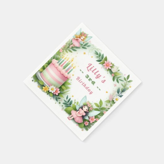 Groene pastel fee verjaardag - servet (Hoek)