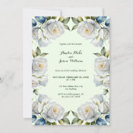 Groene Pastel Witte Roos Bloemen Grens Huwelijk Kaart