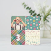 Groene Patchwork Patroon Vierkanten Jongen Foto Ve Kaart (Staand voorkant)