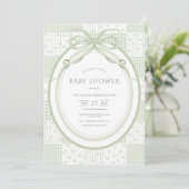 Groene Patchwork Plaid Vintage Baby Shower Kaart (Staand voorkant)