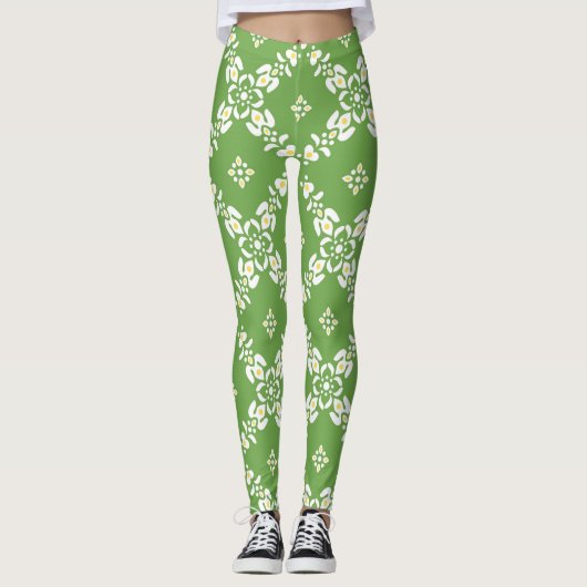Groene patronen bladeren bloemen leggings (Voorkant)