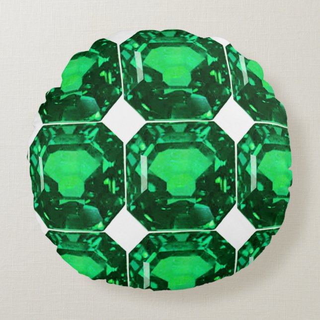Groene Patroon Smaragd Rond Kussen (Voorkant)
