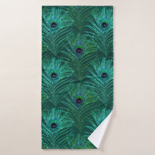 Groene pauw-vederpatroon van vogelpauw badhanddoek