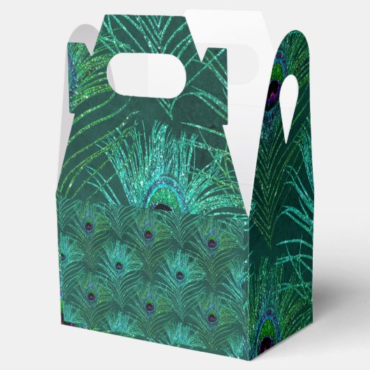 Groene pauw-vederpatroon van vogelpauw bedankdoosjes (Geopend)