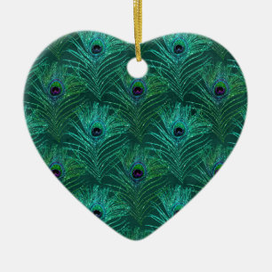 Groene pauw-vederpatroon van vogelpauw keramisch ornament