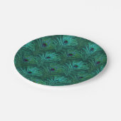Groene pauw-vederpatroon van vogelpauw papieren bordje (Gekanteld)