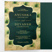 groene pauwenveren QR code bruiloft Drieluik Uitnodiging (Binnenzijde eerst)