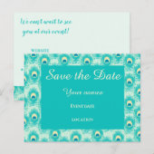 Groene pauwveer save the date briefkaart (Voorkant / Achterkant)