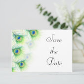 Groene Pauwveren Trouw Save the Date (Staand voorkant)
