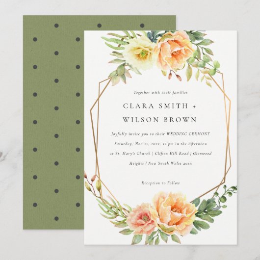 GROENE PEACH DESERT SUCCULENT CACTI FOLIAGE WEDDIN KAART (Voorkant / Achterkant)