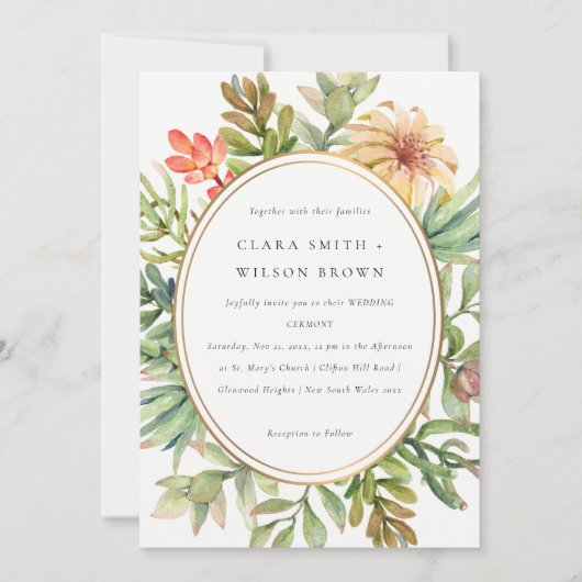 GROENE PEACH DESERT SUCCULENT CACTI FOLIAGE WEDDIN KAART (Voorkant)