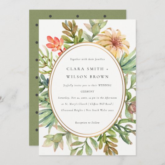 GROENE PEACH DESERT SUCCULENT CACTI FOLIAGE WEDDIN KAART (Voorkant / Achterkant)