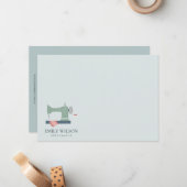 GROENE PEACH PINK SEWWING MACHINE TAILOR BUSINESS NOTITIEKAARTJE (Voorkant / Achterkant in situ)