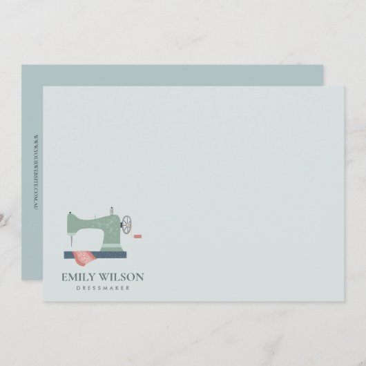 GROENE PEACH PINK SEWWING MACHINE TAILOR BUSINESS NOTITIEKAARTJE (Voorkant / Achterkant)