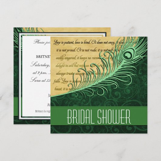 Groene  Peacock Bridal Shower Invitations Kaart (Voorkant / Achterkant)
