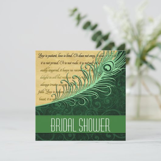 Groene  Peacock Bridal Shower Invitations Kaart (Staand voorkant)