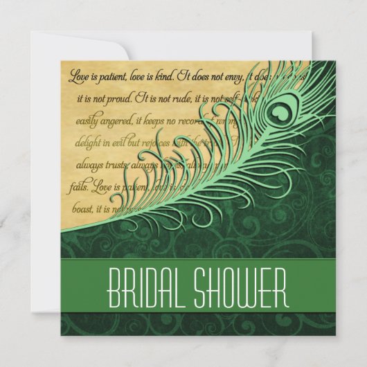 Groene  Peacock Bridal Shower Invitations Kaart (Voorkant)