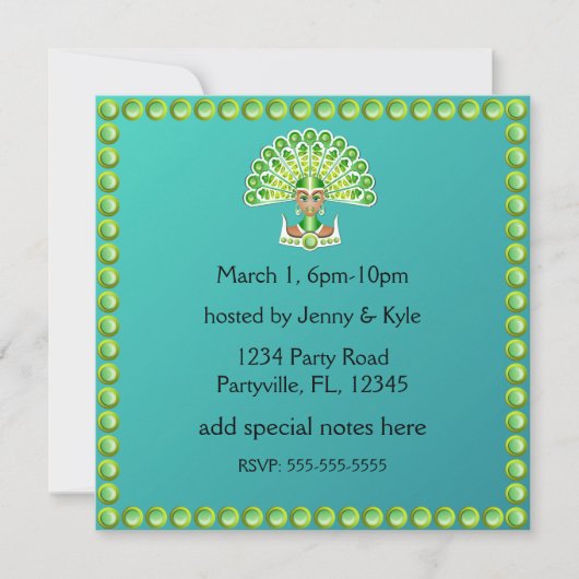 Groene Peacock Lady Carnaval Uitnodigingen (Voorkant)