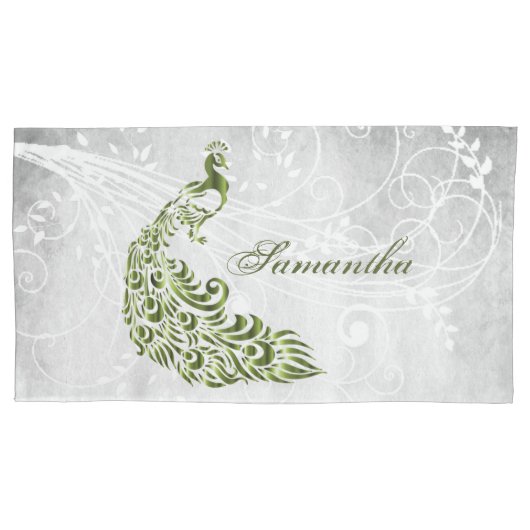 Groene Peacock Persoonlijke Kussenslopen (Voorkant-Links)