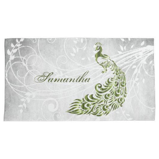 Groene Peacock Persoonlijke Kussenslopen (Voorkant-Rechts)