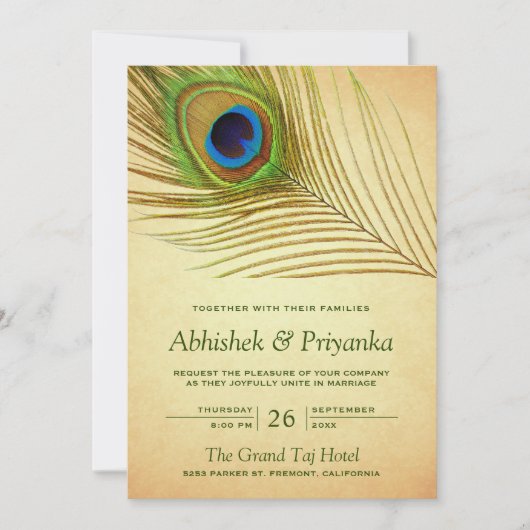 Groene Peacock Veer Indiaas huwelijk Kaart (Voorkant)