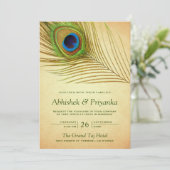 Groene Peacock Veer Indiaas huwelijk Kaart (Staand voorkant)