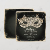  Groene Pearl Masquerade Mask Sweet 16 Party Kaart (Voorkant / Achterkant)