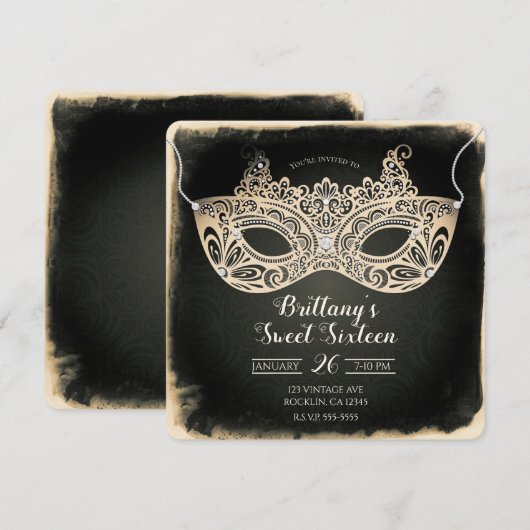  Groene Pearl Masquerade Mask Sweet 16 Party Kaart (Voorkant / Achterkant)