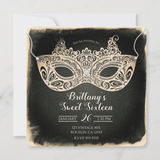  Groene Pearl Masquerade Mask Sweet 16 Party Kaart (Voorkant)