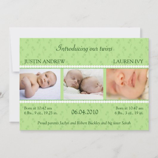 Groene Pearl Twins-aankondiging Aankondiging (Voorkant)