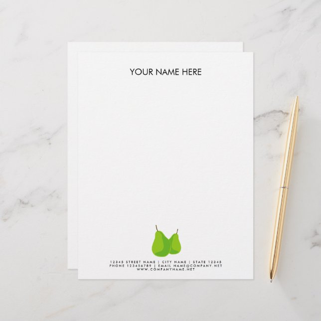 Groene peer fruit logo letterhead sjabloon briefhoofd (Voorkant / Achterkant in situ)