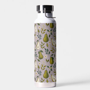 Groene Peer Watercolor Patroon op Stof Lilac Waterfles