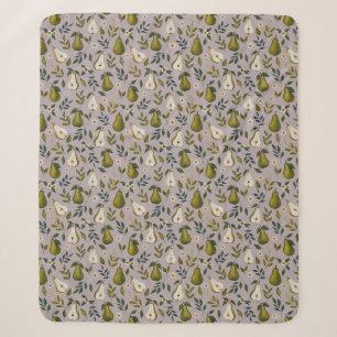 Groene Peer Waterverf Patroon op Stof Lilac Sherpa Deken