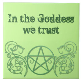 Groene pentakel met bloei tegeltje