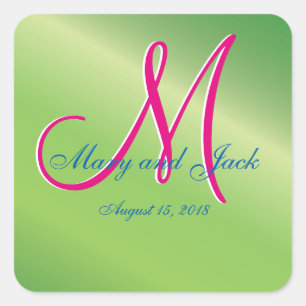 Groene Peper Monogram FAb Waarde Budget Bruiloft Vierkante Sticker