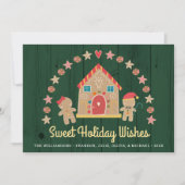 Groene peperkoek huis zoete wensen rustiek hout feestdagenkaart (Voorkant)