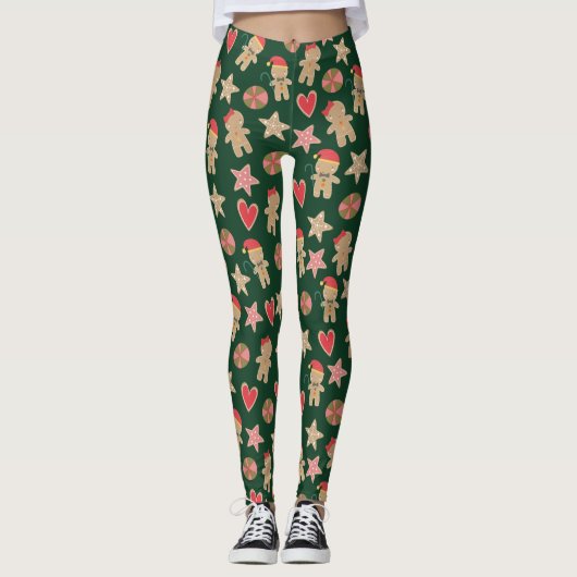 Groene peperkoek Man Cookie Hearts Sterren Schatti Leggings (Voorkant)