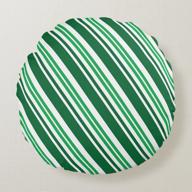 Groene Peppermint Stripe Rond Kussen (Voorkant)