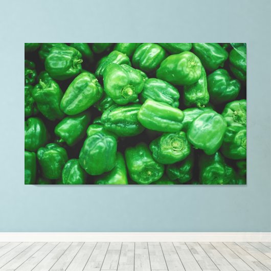 Groene Peppers Canvas Afdruk (Insitu (Houten vloer))