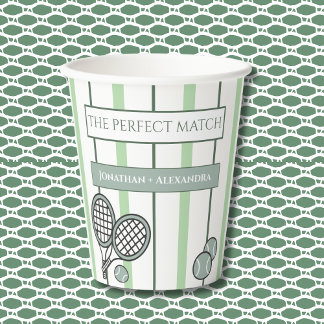 Groene Perfecte Match Tennis Koppels Bruidsdouche Papieren Bekers
