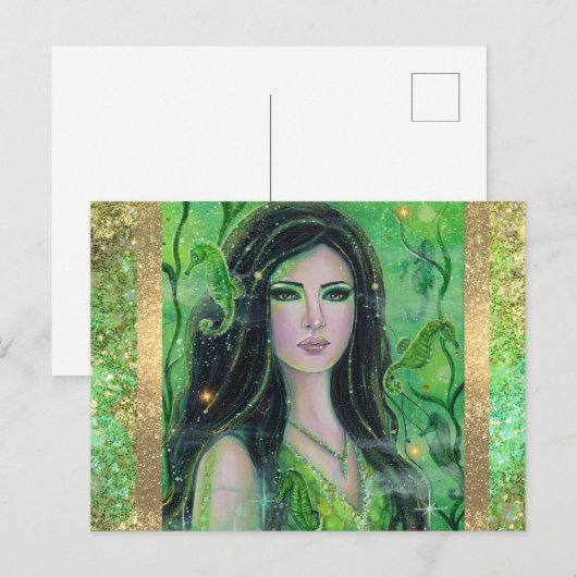 Groene Peridot zeemeermin van Renee Lavoie Feestdagenkaart (Voorkant / Achterkant)
