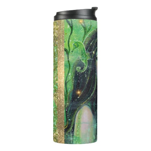 Groene Peridot zeemeermin van Renee Lavoie Thermosbeker (Gedraaid links)