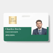 Groene personeels-ID-logofoto beveiliging horizont Badge (Voorzijde)