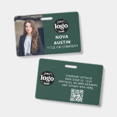 Groene Personeelsfoto ID met QR-code Zakelijk Logo Badge (Voor- en achterkant)