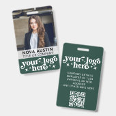 Groene Personeelsfoto ID met QR-code Zakelijk Logo Badge (Voor- en achterkant)
