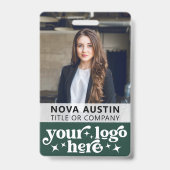 Groene Personeelsfoto ID met QR-code Zakelijk Logo Badge (Voorzijde)