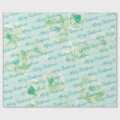 Groene persoonlijke kerstscript, Floral Cadeaupapier (Vlak)
