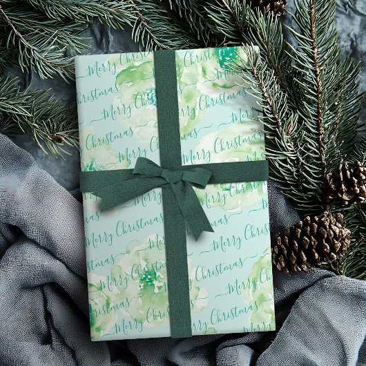 Groene persoonlijke kerstscript, Floral Cadeaupapier