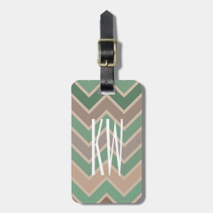 Groene perzik Chevron monogram Bagagelabel